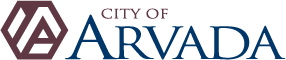 City of Arvada logo with hexagonal design and maroon-blue text