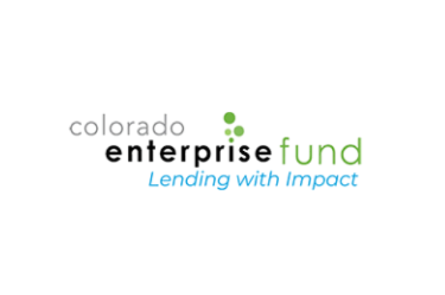 Colorado Enterprise Fund logo, black and green text, "Lending with Impact" tagline in blue